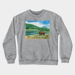 Buffalo at the river in the park Crewneck Sweatshirt